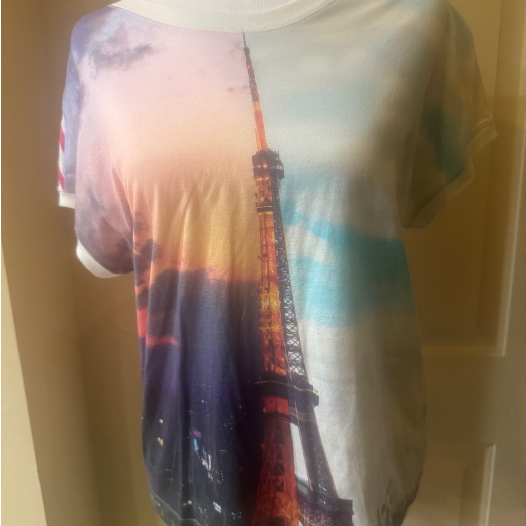 Marc Cain Designer Cotton, Eiffel Tower Two Sided T-Shirt Size Medium(2) T